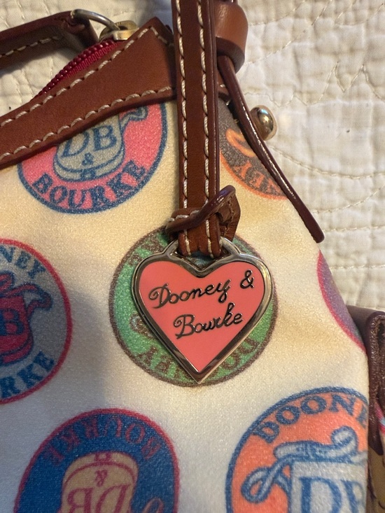 Dooney & Bourke Cream Multicolor Logo Coin Print Purse with Brown Trim - Picture 4 of 4